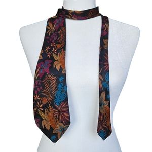 Vintage Silk Tie - Black Background Floral Blue Brown Pattern